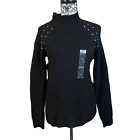Liz Claiborne Women's Black Knit Ribbed Long Sleeve Jewels Sweater XS