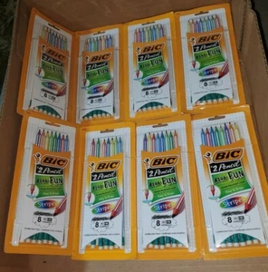 BIC Xtra-Fun Stripes #2 Pencils Hard To Break 8 Pack x 8 =64 Total - Picture 1 of 6