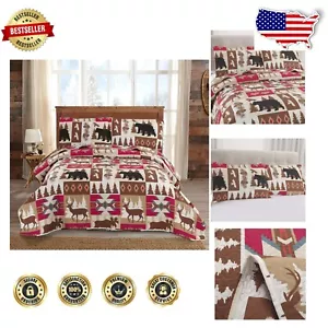 Cozy Rustic Quilt Set Full/Queen with Moose and Bear - Includes Pillow Shams - Picture 1 of 9