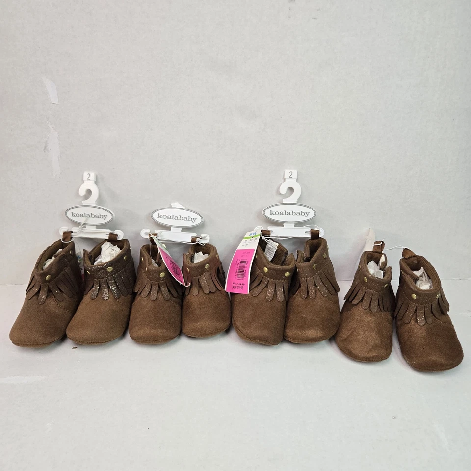 Nuevo Kola Bebé Lote De 4 Botas Mocasín Talla 2 Marrón Borlas A Granel Zapatos de Bebé Foto 1 de 4