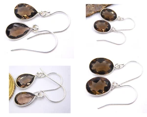 Naturale Fumoso Quarzo Orecchino 925 Argento Sterling Fatto a Mano Per da Donna - Foto 1 di 7