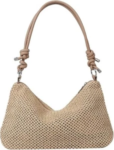 Casual Beach Tote Bag, Straw Bag Fashion Shoulder Crossbody Khaki - Picture 1 of 6