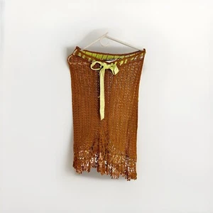 Rare James Coviello New York brown and pastel green velvet ribbon crochet skirt - Picture 1 of 8