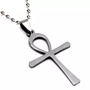 COLLAR ANKH Cruz Egipcia Colgante 316L Acero Inoxidable Metal 70cm Cadena Esférica - Imagen 1 de 3