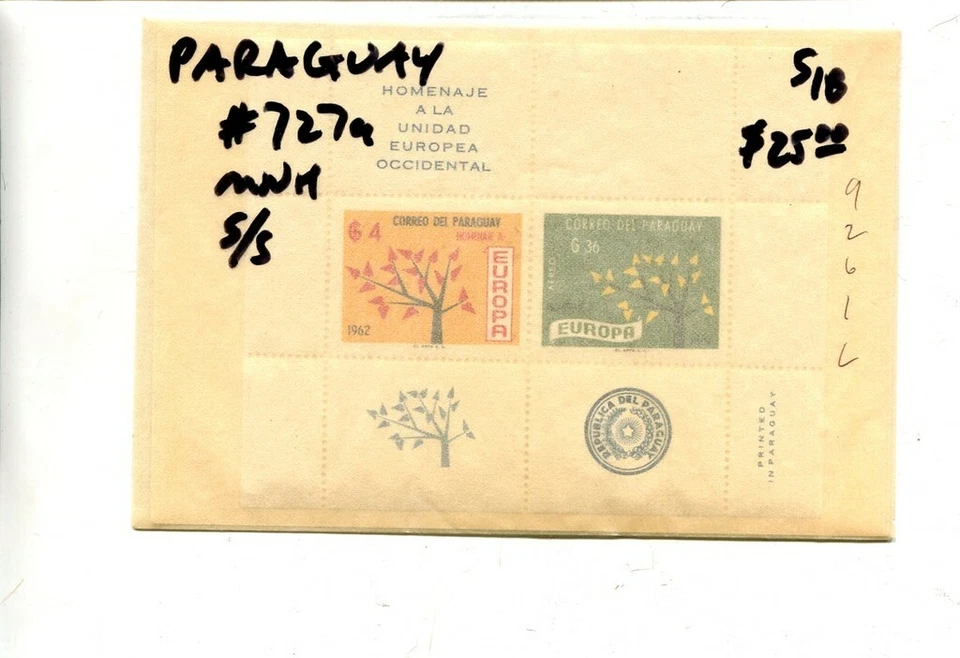 PARAGUAY 1962 SCOTT 727 A 2 STAMP MINI  SHEET MNH 9261L - Image 1 of 1