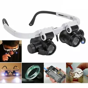 Headband Head Magnifier 8 Lens LED Light Jeweler Watch Loupe Magnifying Glasses - Picture 1 of 18
