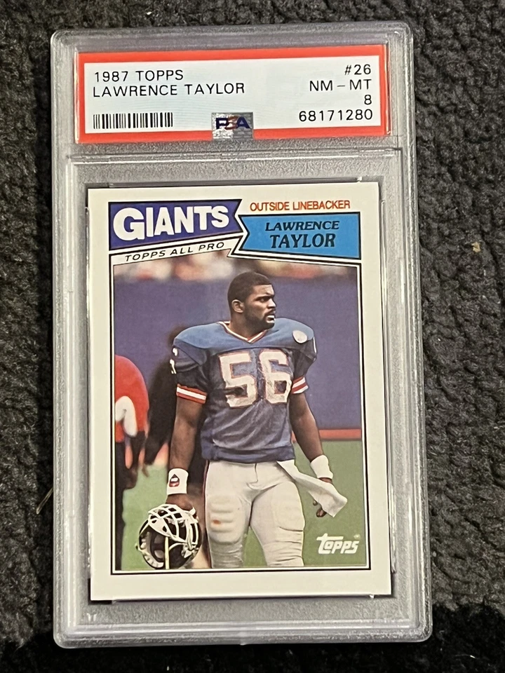 PSA 8 FOOTBALL CARD 1987 TOPPS HOF LAWRENCE TAYLOR NEW YORK GIANTS - Image 1 of 1