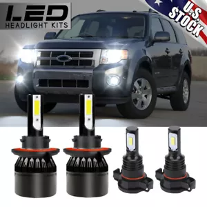 For Ford Escape 2008-2012 - 4PC White LED Headlights + Fog Light Bulbs Combo Kit - Picture 1 of 12