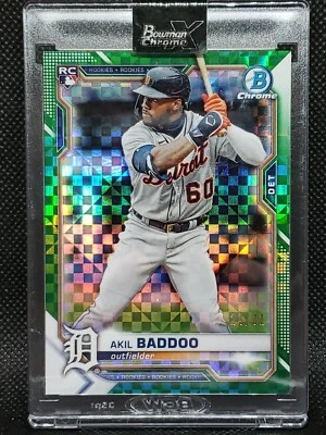 🔥AKIL BADDOO 2021 BOWMAN CHROME X Encased Green 24/31 RC Detroit Tigers🔥 - Image 1 of 4