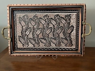 Copper Coffee Tray, Turkish Copper Serving Tray, Copper Rectangular Tray - Image 1 of 4