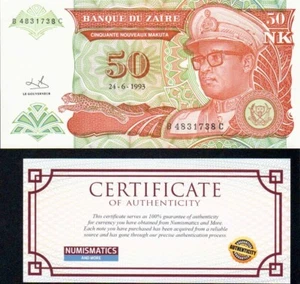 Zaire 50 New Makuta, 1993, P-45a, BC - Serie, UNC, USA Verkäufer COA - Bild 1 von 2