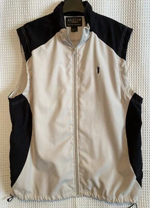 AUSTIN GOLF FULL ZIP VEST Pockets BLK/TAN WIND WATER STAIN RESISTANT Men's L EUC - Picture 1 of 12