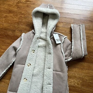 $ 125 Zara Kids Sherpa Hoodie Jacke Mädchen 11-12 wendbarer Lammfellmantel NEU - Bild 1 von 19