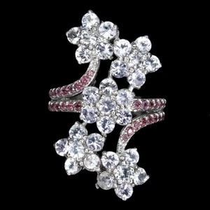 Valentín 925 Plata Tratados Redondo Tanzanita 3mm Rodolita Granate Anillo Talla - Imagen 1 de 10