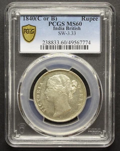 1840 EAST INDIA COMPANY RUPEE COIN PCGS MS60 - Picture 1 of 3