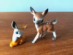 Vintage Mid Century Ceramic Bambi Style Deer Fawn Big Eye Japanese Figurines x2 - Picture 1 of 9