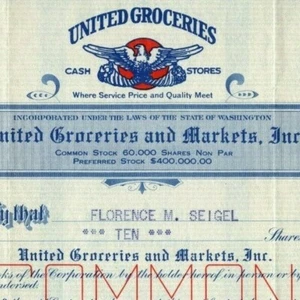 Vintage 1930 Stock Certificate "United Groceries" Washington - Picture 1 of 3