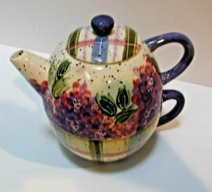 Tetera floral de colección Julie Ueland Enesco con taza grande de té de tres piezas para una 1999 - Imagen 1 de 9