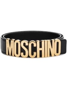 AUTHENTIC Moschino Logo Lettering Buckle Belt Black / Gold Size 42
