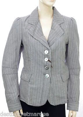 Lightweight Grey Linen Blazer Jacket With White Stripes For Women DDP Size S - Image 1 of 4