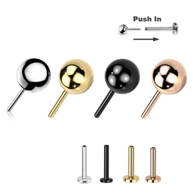 0,8mm Titan Stecksystem Labret Kugel Nasen Ohr Tragus Piercing Push in Pin Gold - Bild 1 von 4