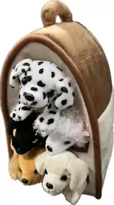 Plush Dog House Carrying Case with Five Stuffed Animal Dogs - Picture 1 of 3