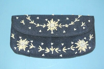 Vintage SOURE Blue Floral Beaded Clutch Purse ~ MINT Condition - Image 1 of 3