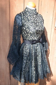 Black Lace Formal DRESS Mini Whimsigoth Vtg 1960s Wednesday Addams XS 32-24-42 - Picture 1 of 11