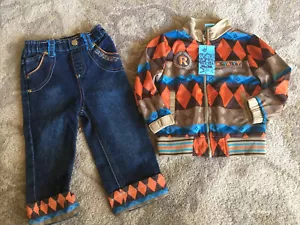 12 Months Toddler Boy Denim Pants/Jacket SET Jeans W/Orange/Tan/Blue Jacket NEW - Picture 1 of 11