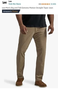 Lee Men's Big & Tall Extreme Motion Straight Taper Jean Bottoms Tan Cougar New - Picture 1 of 2