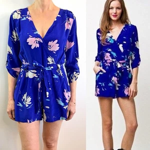 Yumi Kim Side S 6-8 Aus (4 US) Blue Floral Silk Liz Romper Playsuit Designer - Picture 1 of 24
