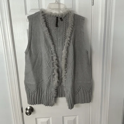 Allie & Rob Plus Size 1X Knit Vest Faux Fur Open Front Boho Cottagecore - Image 1 of 4