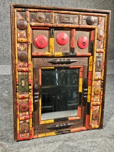 Antik Indianer Stammes Fragment Holz Spiegel bemalt Volkskunst Boho Chic Vintage - Bild 1 von 7