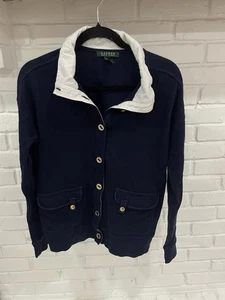 Lauren Ralph Lauren Damen 100% Baumwolle Old Button Mock Neck Pullover Jacke Gr. L - Bild 1 von 4