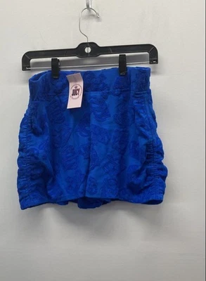 NWT Juicy Couture Blue Terry Cloth Ruched Side Logo Shorts Women's M - Image 1 of 4
