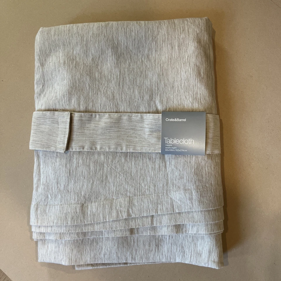 Crate & Barrel Rectangle 60x108 Tablecloth Linden Ecru beige 60% cotton with tag - Image 1 of 3