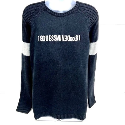 Vintage 1991s Guess  Sweater Mens Medium black/gray knit Logo embroidered (7) - Image 1 of 4