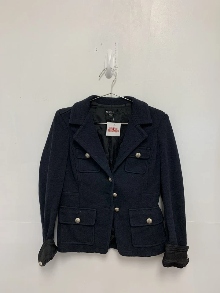 Vintage Y2K Bebe Navy Military Coat Jacket Blazer Small - Image 1 of 4