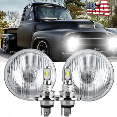 Par de faros LED de 7" de vidrio alto/bajo para camioneta Ford F-100 F-250 F-350 1953-1977 Foto 1 de 4