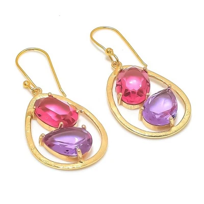 Pink Rubillite, Tourmaline Gemstone 925 Sterling Silver Earring 1.97" y026 - Image 1 of 4