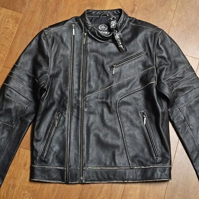 Yamaha Star Motorcycle Distressed Black Leather Jacket Mens NEW Sz Medium - Image 1 of 4