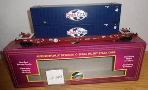MTH 20-95053 BNSF HUSKY STACK VAGÓN TREN ESCALA O CONTENEDORES INTERMODALES CMA CGM - Imagen 1 de 5