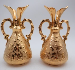 "Par de jarrones vintage Elynor China llorando oro 22K 6-3/4"" Hollywood Regency" - Imagen 1 de 8
