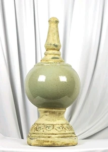 Distressed Ceramic Finial Topiary Urn Sage Garden Decor Architectural Accent 15" - Picture 1 of 16