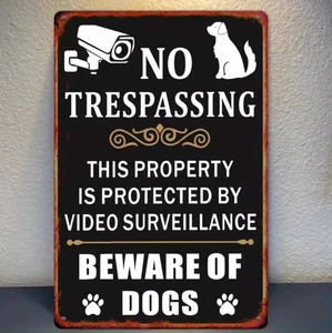 No Trespassing Video Surveillance Beware Of Dogs Metal Sign 12x8in  - Picture 1 of 1