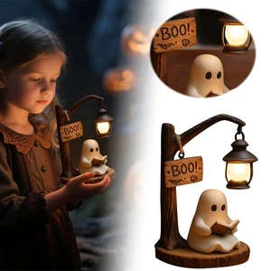 Ghost Reading Book Lamp – 3D Resin Halloween Night Light, Warm Glow Indoor Lamp - Picture 1 of 9