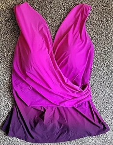 Lands' End Swim Top Magenta 22W Wrap Front Tankini 2X Ombre S513 - Picture 1 of 6