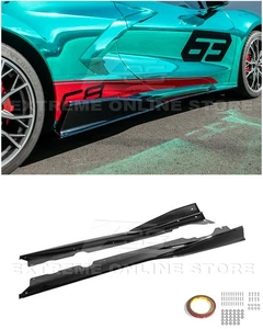 For 20-Up Corvette C8 | 5VM Style Glossy Black 2Pc Side Skirts Rocker Panel Pair - Picture 1 of 23