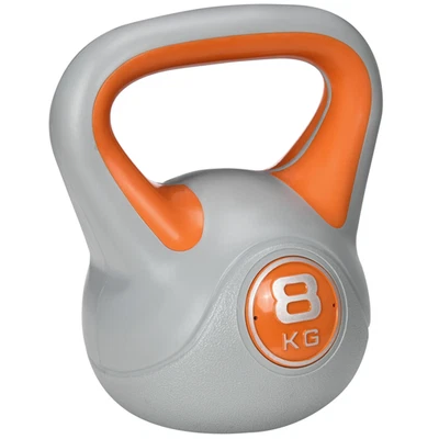 Kettlebell 8kg Orange/Grey PU Sand 20x14x24cm Wide Handle Flat Stable Non-Slip - Image 1 of 4