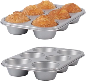 Nonstick Jumbo Muffin Pans 6 Cups 2 Pack Extra Large Cupcake Tins Baking Coating - Picture 1 of 1
